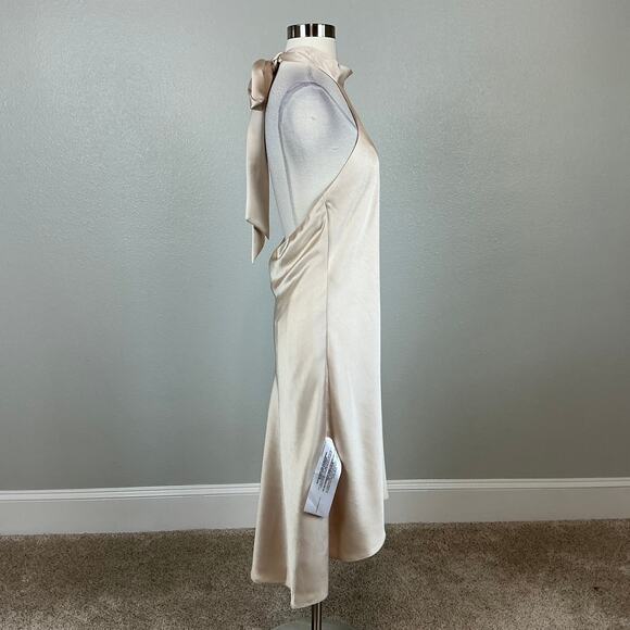 BCBGMAXAZRIA Satin Backless High Low Sleeveless Shift Cocktail Dress Gold Size 6 - Picture 4 of 13